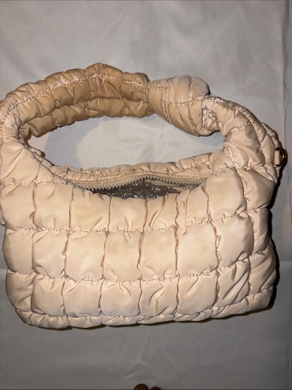 Padded Quilted Shoulder Bag in Beige
